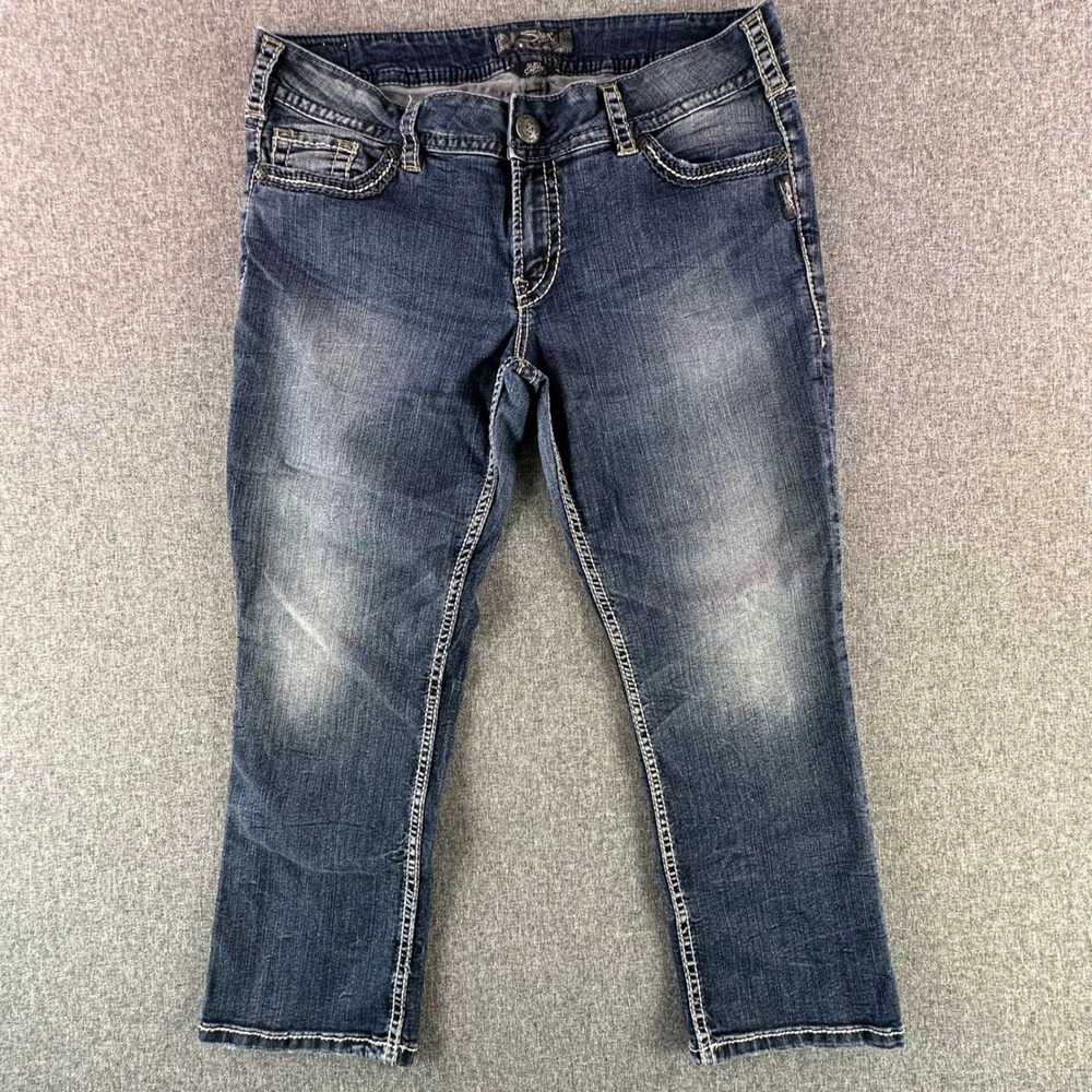 Silver Jeans Co. Capri Women 34 Suki Capri Blue Contrast Stitch L4016SS R450